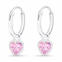 12 mm hjärtan rosa kristal creol i silver - Little Ones