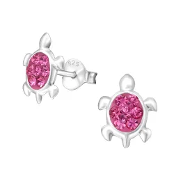 sköldpadda rosa kristal örhängen i silver - Little Ones