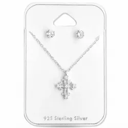 Kors set med örhängen och halsband i silver