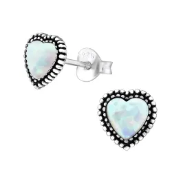 hjärta opal örhängen i oxiderat sterlingsilver - Little Ones