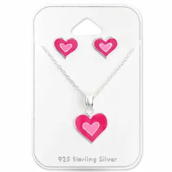 hjärta set med örhängen och halsband i silver - Little Ones
