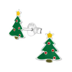 julgran emalj örhängen i silver - Little Ones