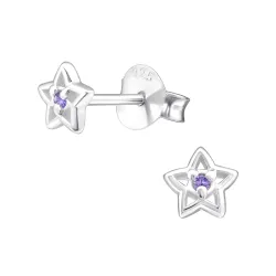 stjärna lila örhängestift i silver - Little Ones