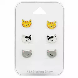 katter örhängen för barn i silver