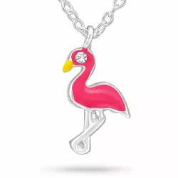 Flamingo kristal halsband i silver med hängen i silver
