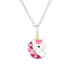 enhörning kristal halsband i silver med hängen i silver - Little Ones