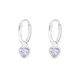 12 mm hjärta lavendelfärgat zirkon creol i silver - Little Ones