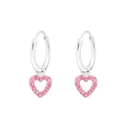 12 mm hjärta rosa kristal creol i silver - Little Ones