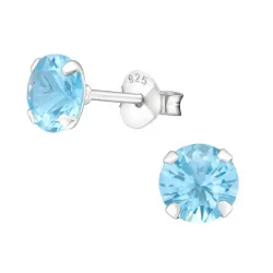 6 mm runda ljusblå örhängestift i silver - Little Ones