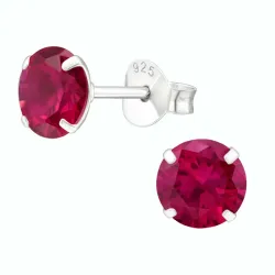 6 mm runda röda örhängestift i silver - Little Ones