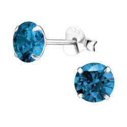6 mm runda blå örhängestift i silver - Little Ones