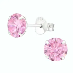 6 mm runda rosa örhängestift i silver - Little Ones