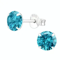 6 mm runda blå örhängestift i silver - Little Ones