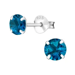 5 mm runda blå örhängestift i silver - Little Ones