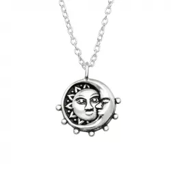 måne och sol halskedja med berlocker i oxiderat sterlingsilver