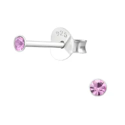 2 mm kristal örhängestift i silver - Little Ones