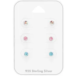 3 mm multifärgade kristal örhängestift i silver - Little Ones