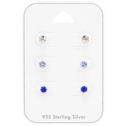 3 mm blå kristal örhängestift i silver - Little Ones