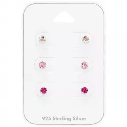 3 mm rosa kristal örhängestift i silver