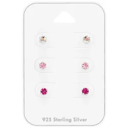 3 mm rosa kristal örhängestift i silver - Little Ones