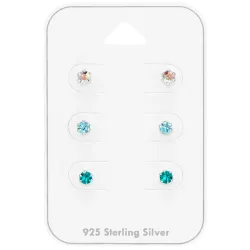 3 mm ljusblå kristal örhängestift i silver - Little Ones