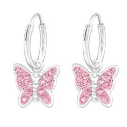 fjärilar rosa barnörhängen i silver - Little Ones