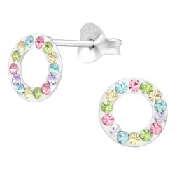 8 mm multifärgade kristal örhängestift i silver - Little Ones