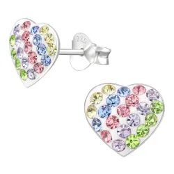 hjärta vit kristal örhängestift i silver - Little Ones