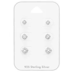 3 x 4 x 5 mm zirkon örhängestift i silver