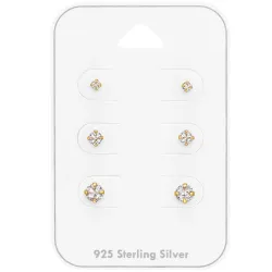 2 x 3 x 4 mm zirkon örhängestift i förgyllt silver