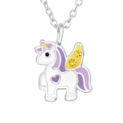 enhörning lila halsband i silver - Little Ones