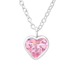 hjärta rosa zirkon halsband i silver - Little Ones
