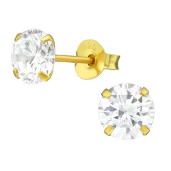 6 mm zirkon solitäreörhängestift i förgyllt silver