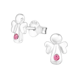 ängel rosa kristal örhängen i silver - Little Ones
