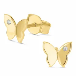 fjärilar zirkon örhängestift i 9 karat guld med zirkon - Gold Collection