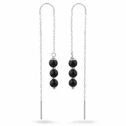 svarta onyxer kedja örhängen i silver - Loom Stones