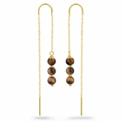 tigeröga kedja örhängen i förgyllt silver - Loom Stones