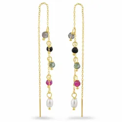 multifärgade sten kedja örhängen i förgyllt silver - Loom Stones