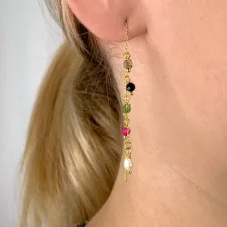 multifärgade sten kedja örhängen i förgyllt silver - Loom Stones