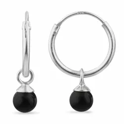 12 mm svarta onyxer creol i silver - Loom Stones