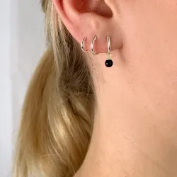 12 mm svarta onyxer creol i silver - Loom Stones