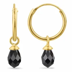 12 mm svarta zirkon creol i förgyllt silver - Loom Stones