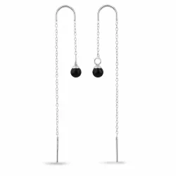 svarta onyxer kedja örhängen i silver - Loom Stones