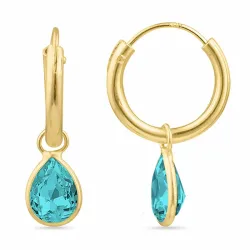 14 mm droppe blå glas creol i förgyllt silver