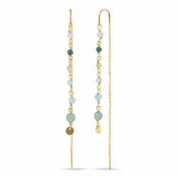 långa multifärgade kedja örhängen i förgyllt silver - Loom Stones