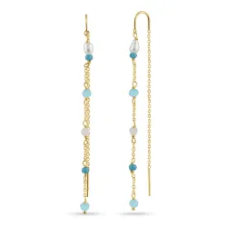 långa blå pärla örhängen i förgyllt silver