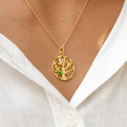 livets träd gul zirkon hängen i förgyllt silver