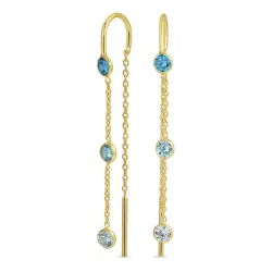 långa blå zirkon kedja örhängen i förgyllt silver