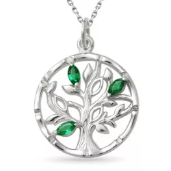 livets träd smaragd hängen med halskedja i silver