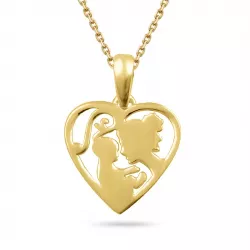 hjärta mor och barn halsband i förgyllt silver med hängen i förgyllt silver